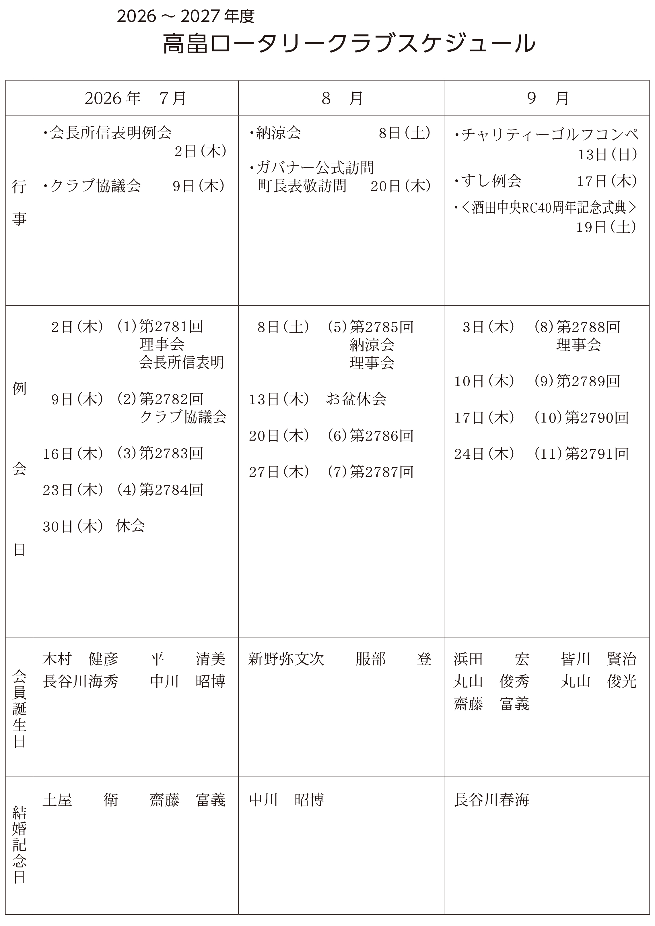 年間スケジュール